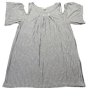 Max Studio White Black Stripe Shirt Stretch Short Cold Shoulder Women Size S Top